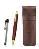Shibochoco Color Cowhide Leather Pen Case with Metal Touch Silver Stick and Brown Wooden Barrel Retro Ballpoint Pen Set 2-pack SASTYO-ALST-HS48S-2