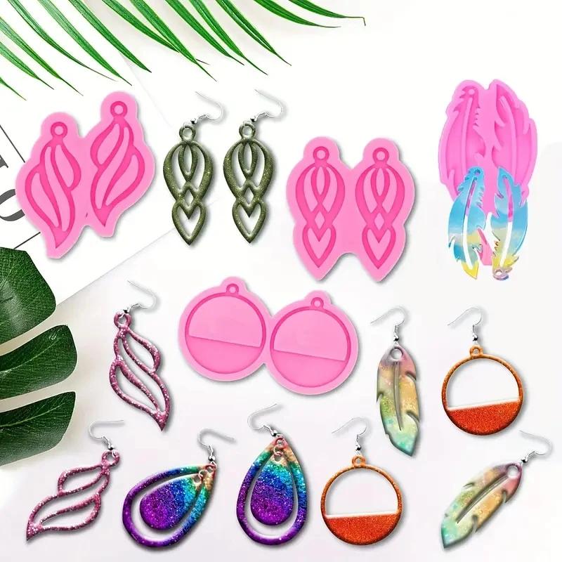 Earring Silicone Molds Kit, Silicone Molds for Resin Jewelry Casting Molds with Earring Hooks for DIY Unique Earrings Molds