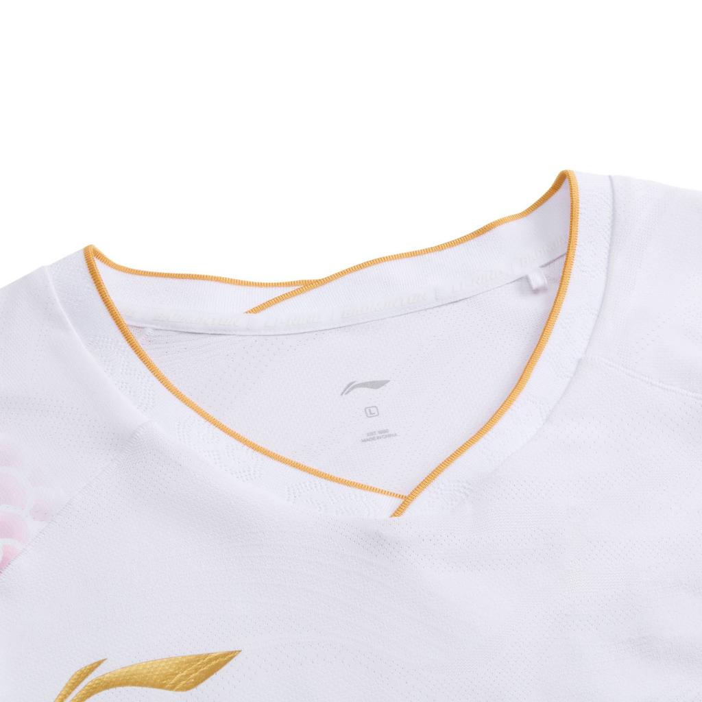 Li Ning Badminton Series Sports Casual Simple Pullover Short Sleeve Badminton Shirt Unisex tops Standard-White AAYV149-2
