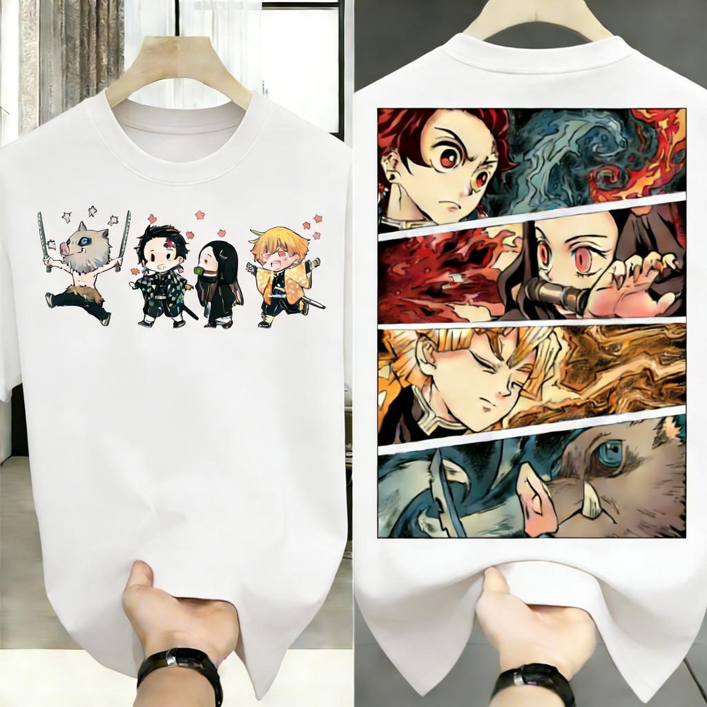 Plus Size Demon Slayer Anime Printed Unisex Women Summer Tshirt Casual Parent Child Tops Fashion Harajuku Style Street Wear Y2K