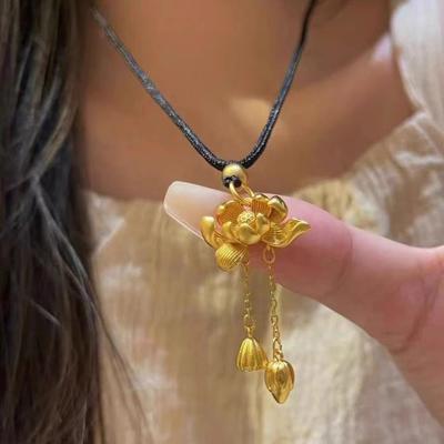 Douyin Ancient Sand Gold Lotus Two Worlds Huan Niche Pendentif Gland Haut de Gamme Corde Tressée Bijoux Médiévaux