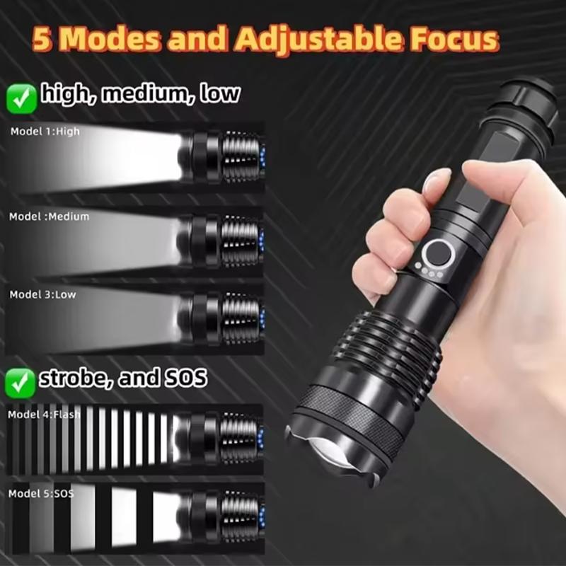 Professional Rechargeable LED Tactical Flashlight – Aluminum Alloy High Power Telescopic Zoom for Outdoor Camping and Fishing
