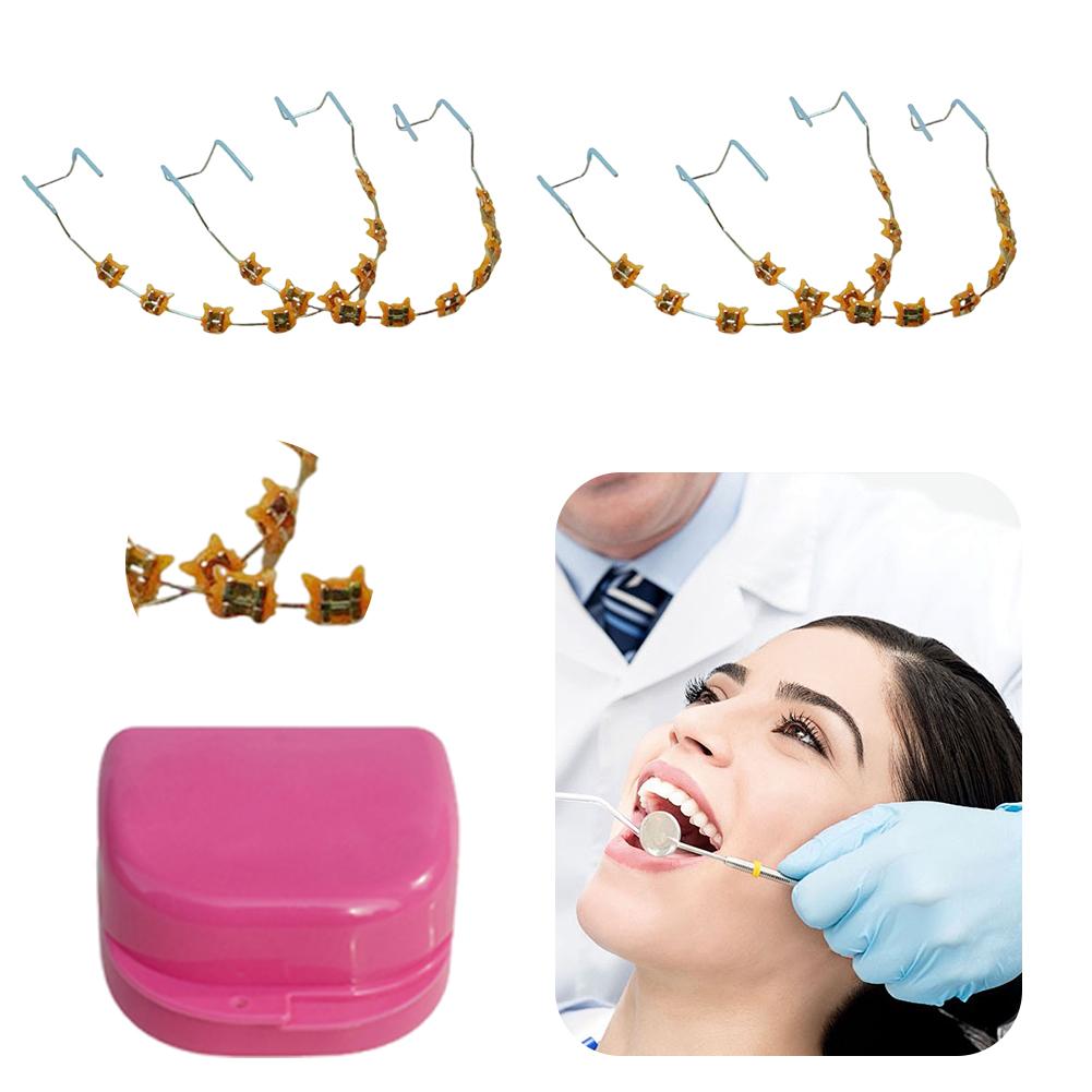 2Pcs Colored Dental Decor Braces with Storage Box Orthodontic Metal Wires Bracket Cartoon Pattern for Daily Tooth Protect