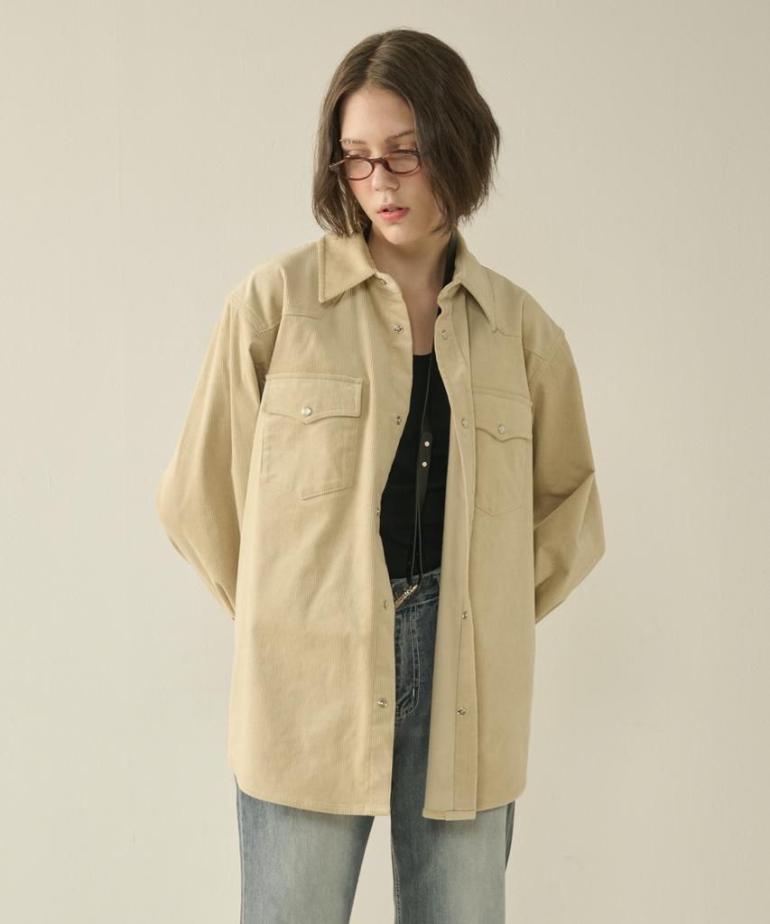 KINETO Women'S Western Corduroy Shirt_Cream