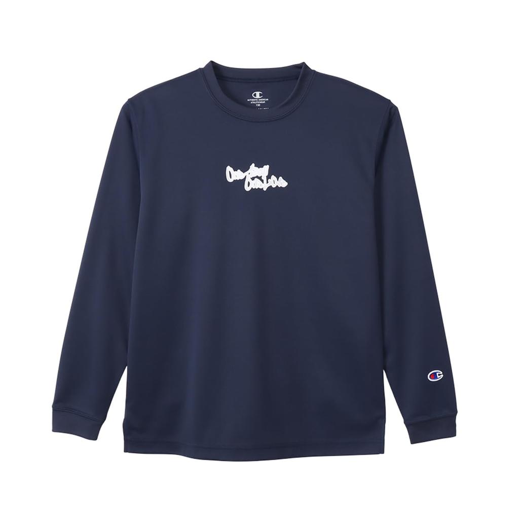 Champion Long Sleeve Crew Odor Quick Script Mini Long Sleeve Basketball Kids' T-Shirt, Neck, Antibacterial, Resistant, Drying, Logo, T-Shirt, Navy,
