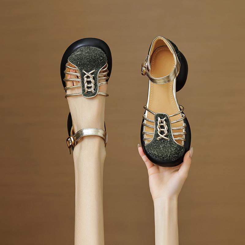 Genuine Leather Woman High Heel Sandals Summer Designer Classic Casual Shoes Street Senior Sexy Ladies Hollow Sandalias De Mujer