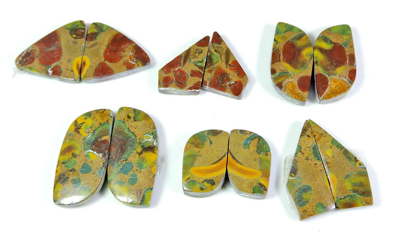 

6 пар натуральных фруктовых яшм, пара причудливых кабошонов из драгоценных камней 119 карат. Лот RQ-303