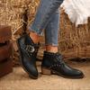 Plus Size Studded Belt Buckle Chelsea Boots 2025 Winter British Style Pointed Toe Mid-heel Martin Boots for Women
