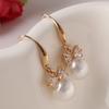 1 Pair Women Hook Earrings Faux Pearl Rhinestone Decor Short Bow Earrings Prom Party Wedding Dangle Earrings Ear Jewelry Drop Earrings