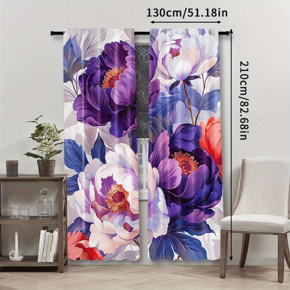Set Of 2 Brightly Colored Floral Design Curtains Home Decoration Window Covering Suitable Bedroom Office Made Polyester Treatment