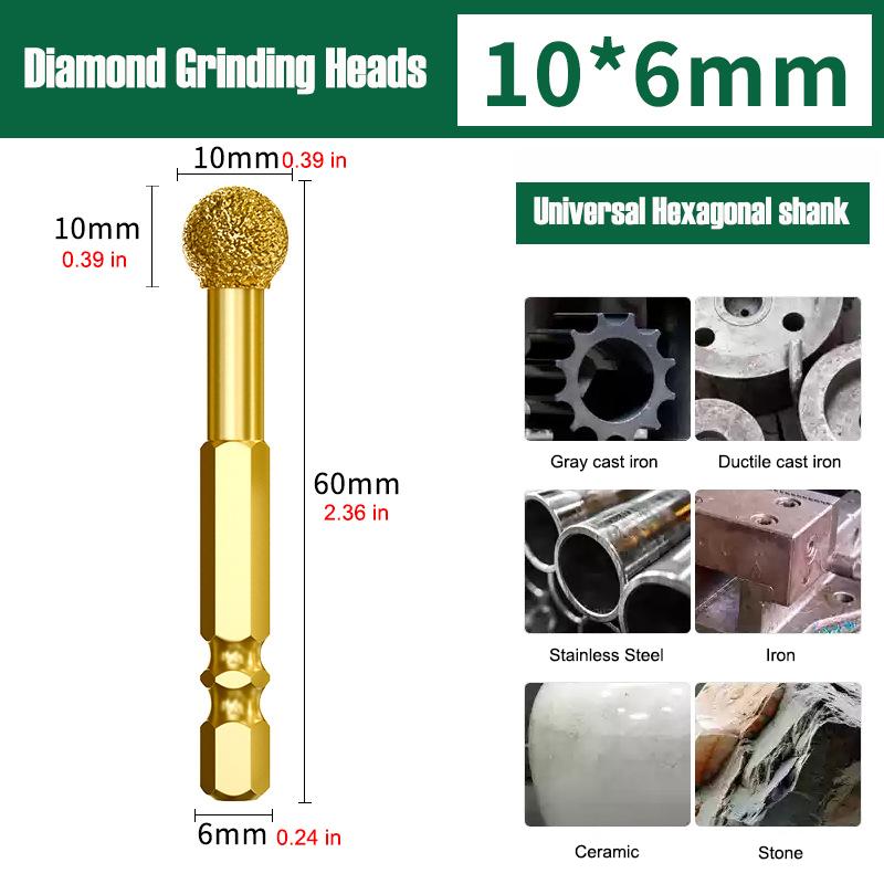 Diamond Grinding Head 6mm Universal Shank Brazing File For Cast Iron Stainless Steel Ceramics Stone Grinding Polishing Engraving