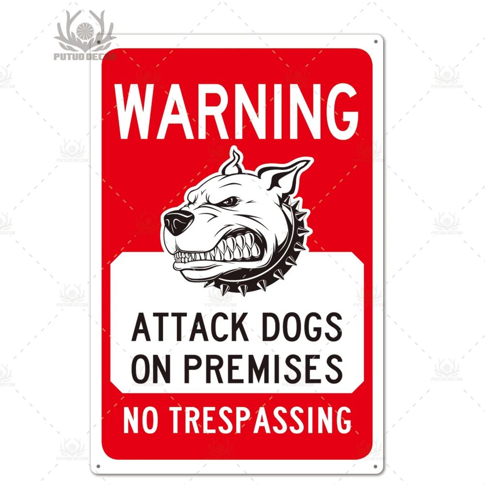 Beware Vintage Tin Sign Plaque Metal Plate Guard Dog Signs for No Trespassing Farmhouse Wall Art