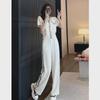 Goddess-Style V-Neck Casual Two-Piece Suit with Slim Wide-Leg Pants, 2025
