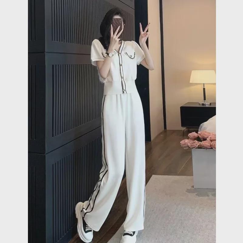 Goddess-Style V-Neck Casual Two-Piece Suit with Slim Wide-Leg Pants, 2025