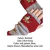 Women Autumn Winter Bird Embroidered Gloves Knit Fingerless Color Block Mitten