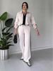 2025 Autumn Women's Fashion Color Block Casual Knitted Two-Piece Set
