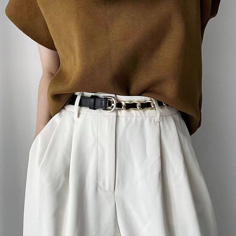 Pu Sophisticated Black Waist Belt With Sleek Chain Detailing For 2023 Style Autumn