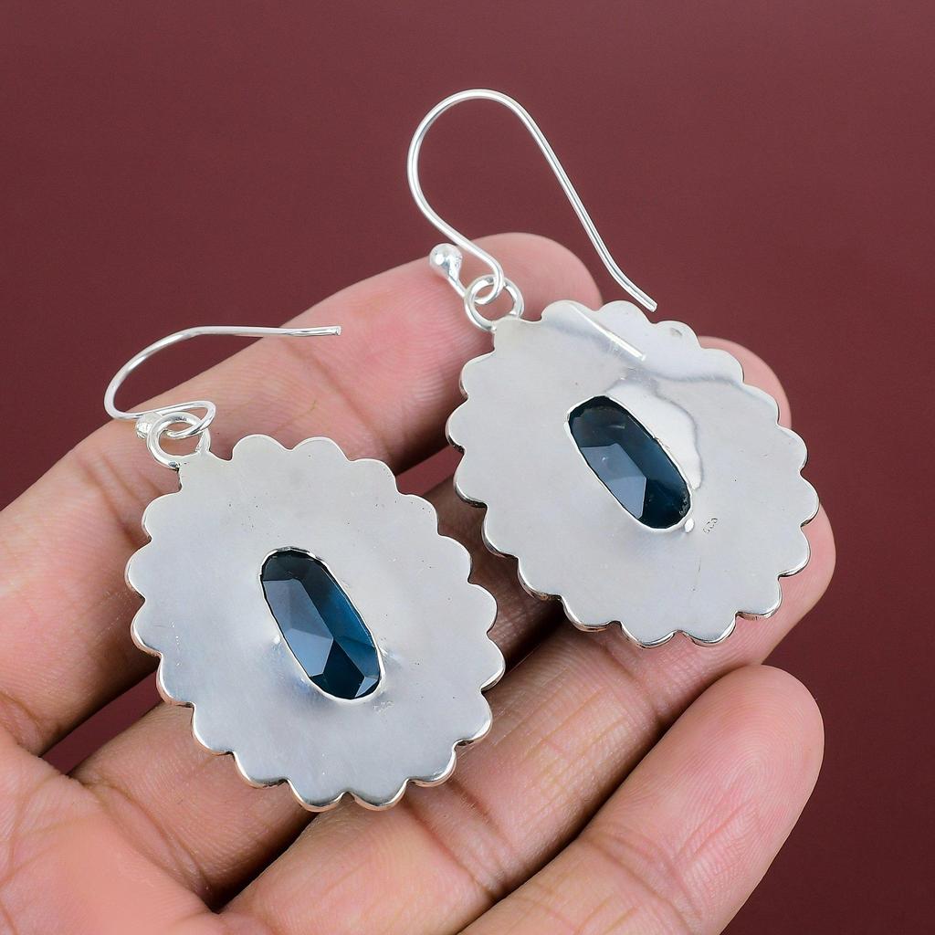 Faceted Swiss Blue Topaz Earring 925 Sterling Silver Earring Decent Jewelry Real Gemstone Earrings Swiss Blue Topaz Jewelry Handmade Earring