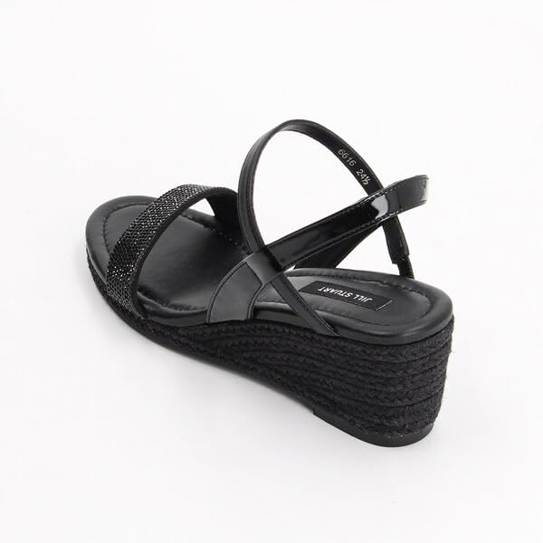 JILL STUART SHOE Women's Rhinestone Jute Wedge Sandals 6616, Black/Black, Size 22.5cm, E