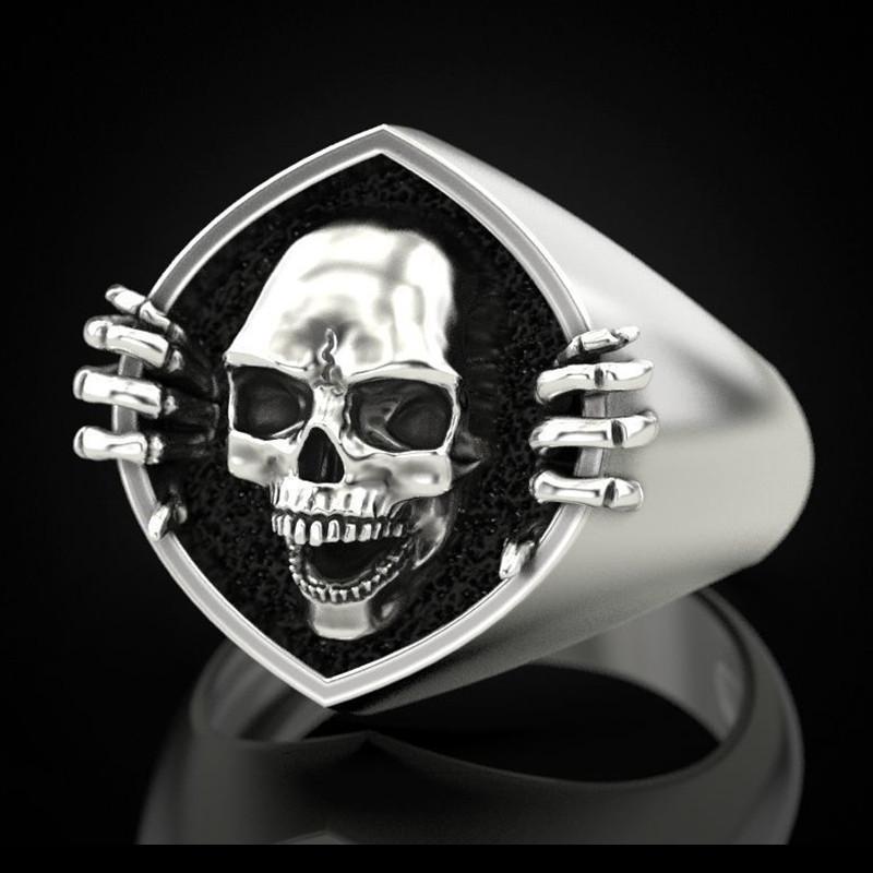 Yintai Fei Retro Punk Silver Skull Men's Ring - Creative, Versatile, Open Design Jewelry