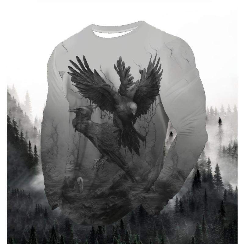 Herremote Trykket Rund Hals Langermet Fest Høst Sport Fritid Pullover Menn 3D Flygende Ørn Trykket Løs Sportstopp