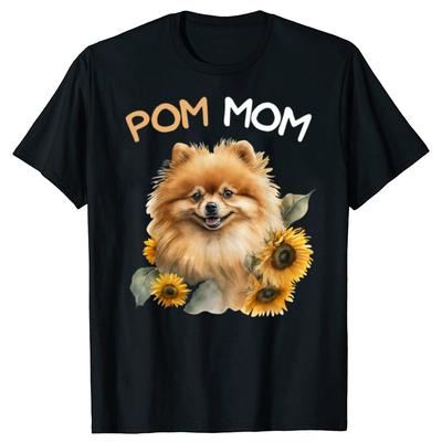 Funny Pomeranian Mom Pom Dog Mama Graphic T Shirts Men Cotton Humor Streetwear Tee Shirt Short Sleeve Unisex Loose Clothing