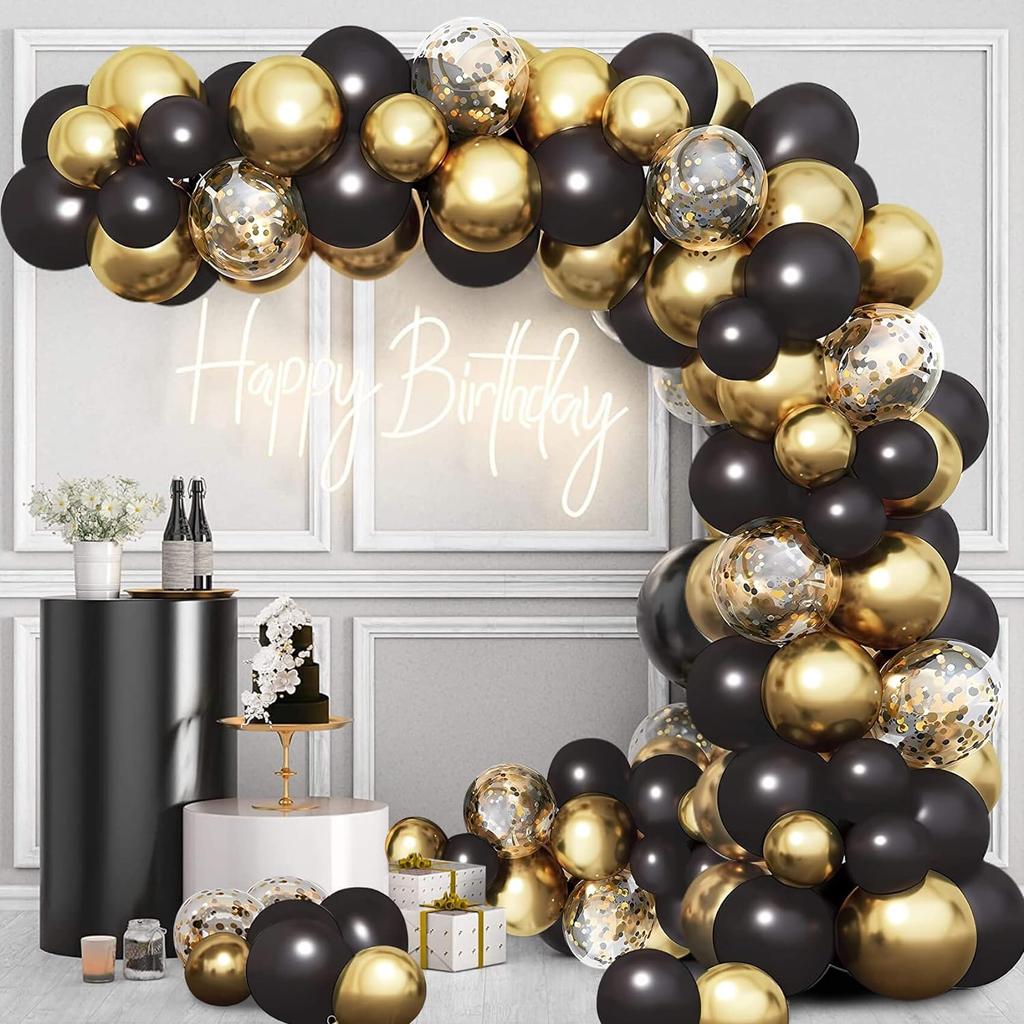 113PCS Black and Gold Latex Balloon Set Suitable for Birthday Parties, Weddings, Valentine's Day Party Decorations