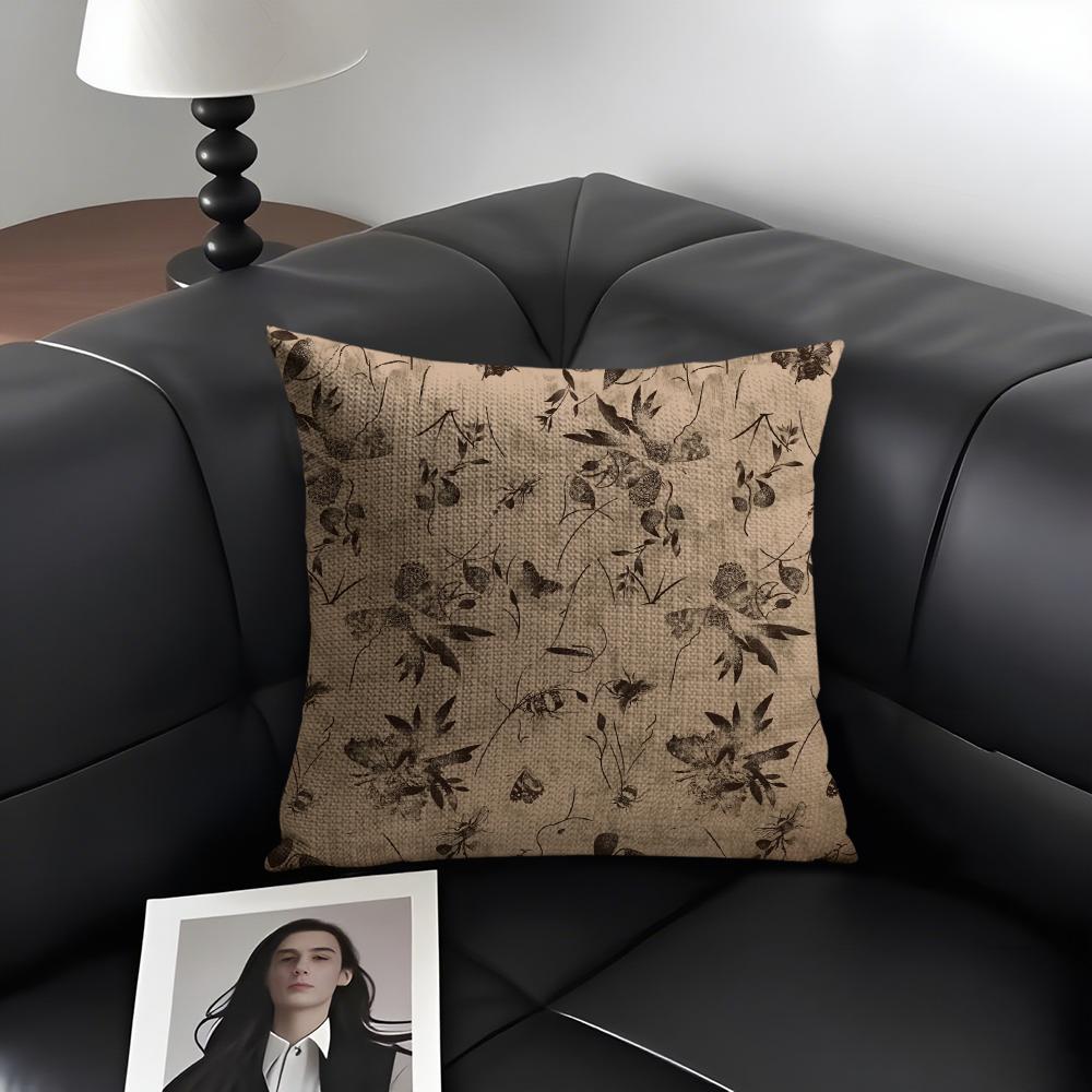 French Retro Print Cushion Cover Natural Linen Organic Fabric DoubleSided Printing Sofa Home Decor Gift Pillow Case