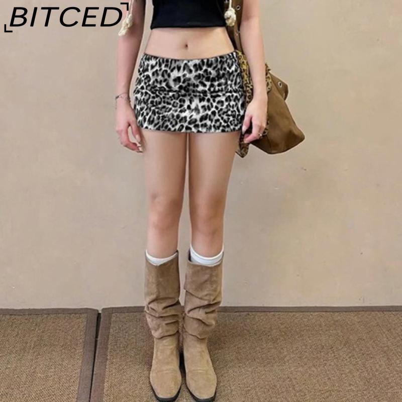 BITCED Frühlings Damen Einfarbig Slim-Fit Streetwear Low-Waist Leopardenmuster Rock