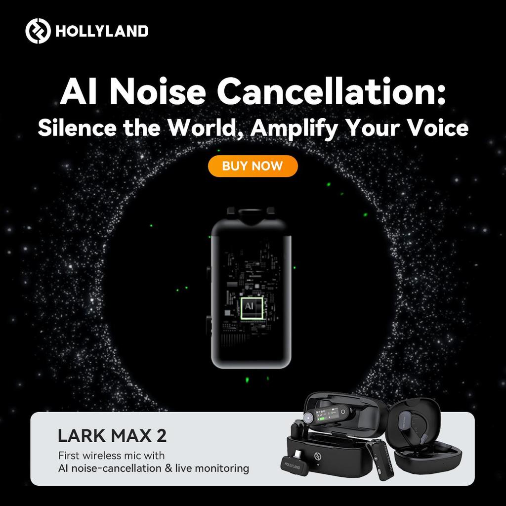 Hollyland Lark MAX 2 Ultimate Combo Wireless Microphone for iPhone/Camera/Android, AI Noise Cancel, Wireless Monitoring, Timecode