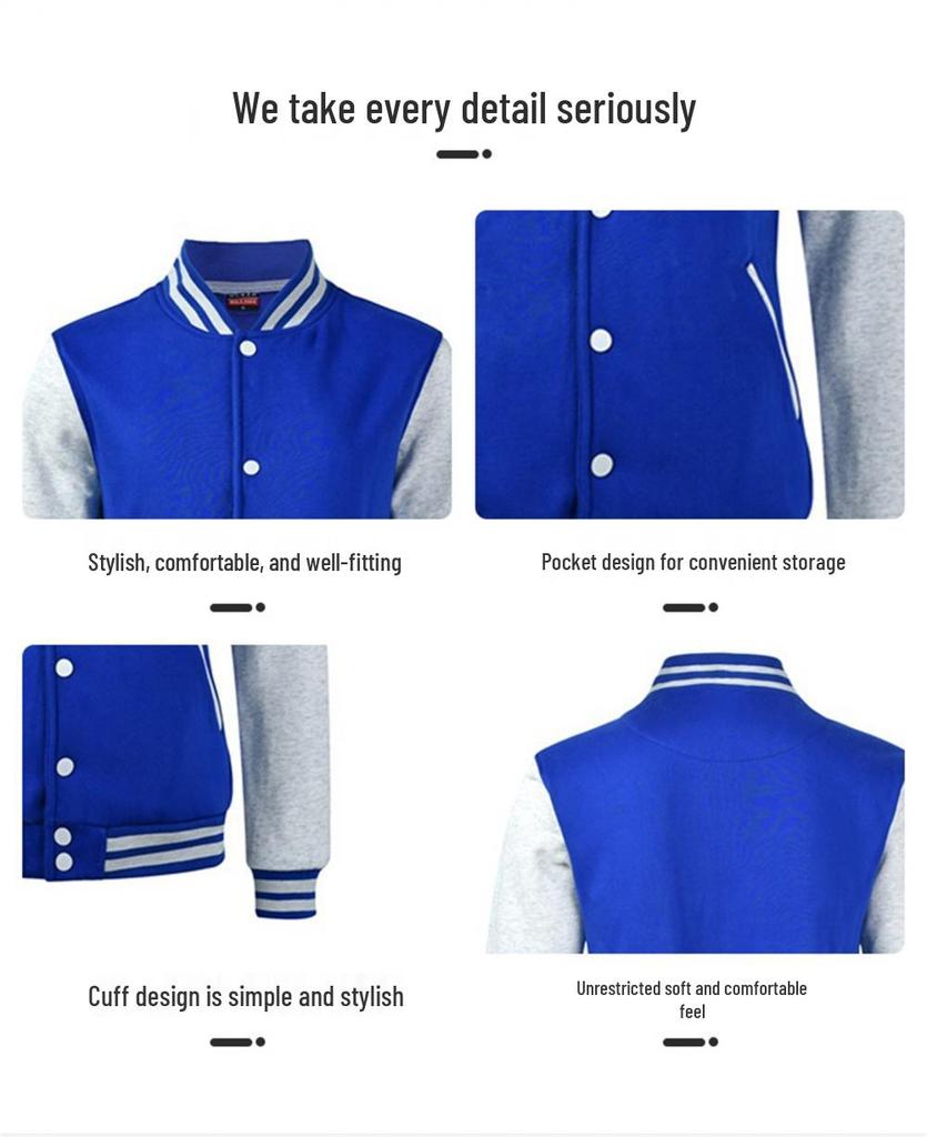 Jachetă de Baseball tip Colegiu Unisex – Imprimare Personalizată pentru Grupuri & Organizații, Hanorac cu Mânecă Lungă pentru Evenimente & Petreceri