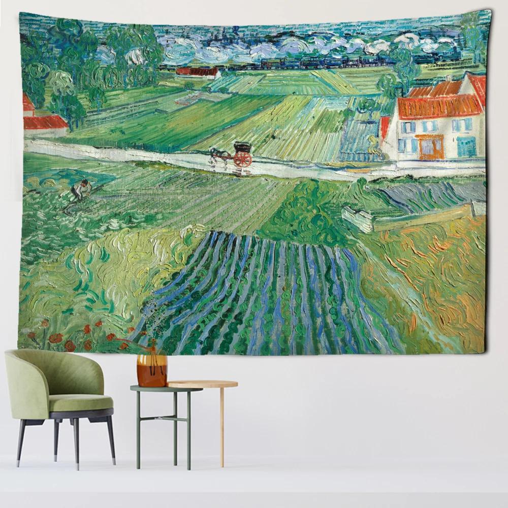 Gobelin Van Gogh Aloesowy Wóz i Daleki Pociąg Salon Tło Domu Tkanina Wisząca Dekoracja Ścienna