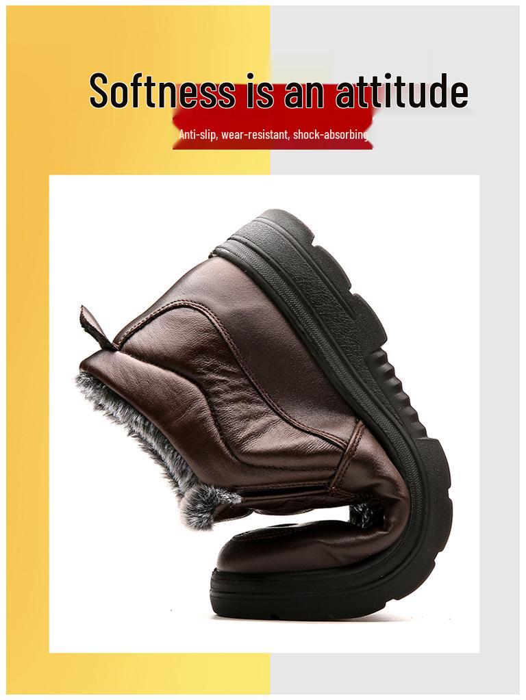 Men's Winter Non-Slip Waterproof Velvet-Lined Cotton Shoes - Warm, Thick, and Perfect for Middle-Aged and Elderly Dads.