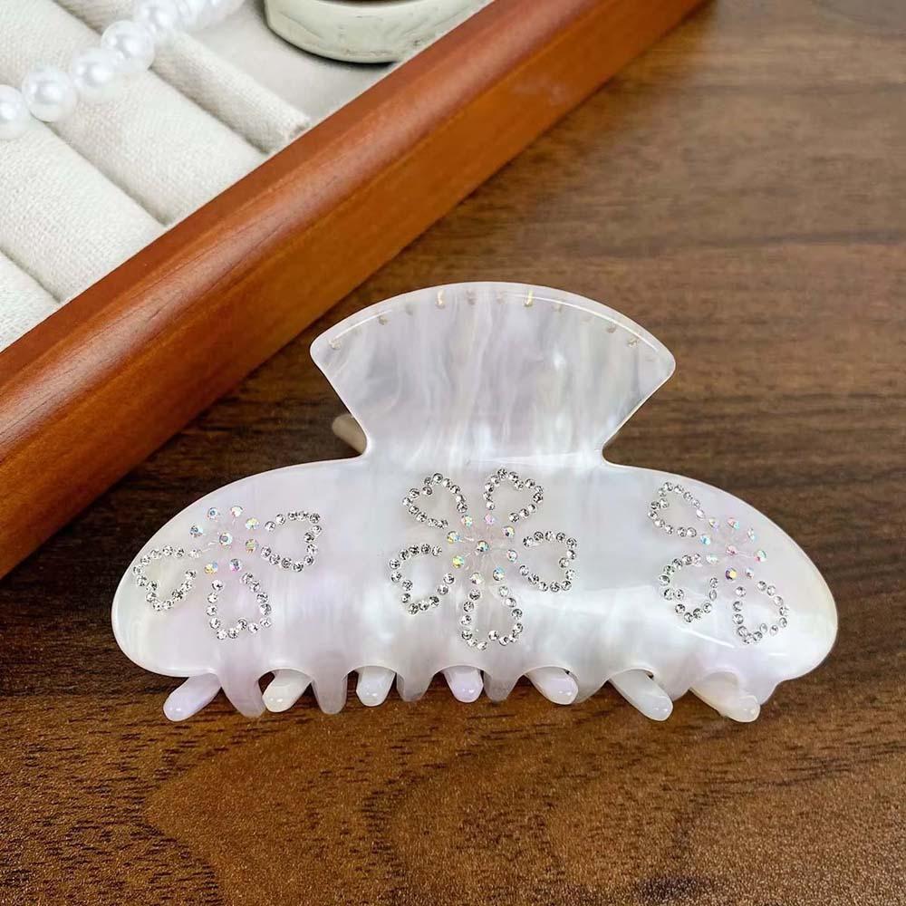 Korean Style Women Shark Clip Iridescent Acrylic Hair Claw Rhinestone-inlay Hair Claw Female