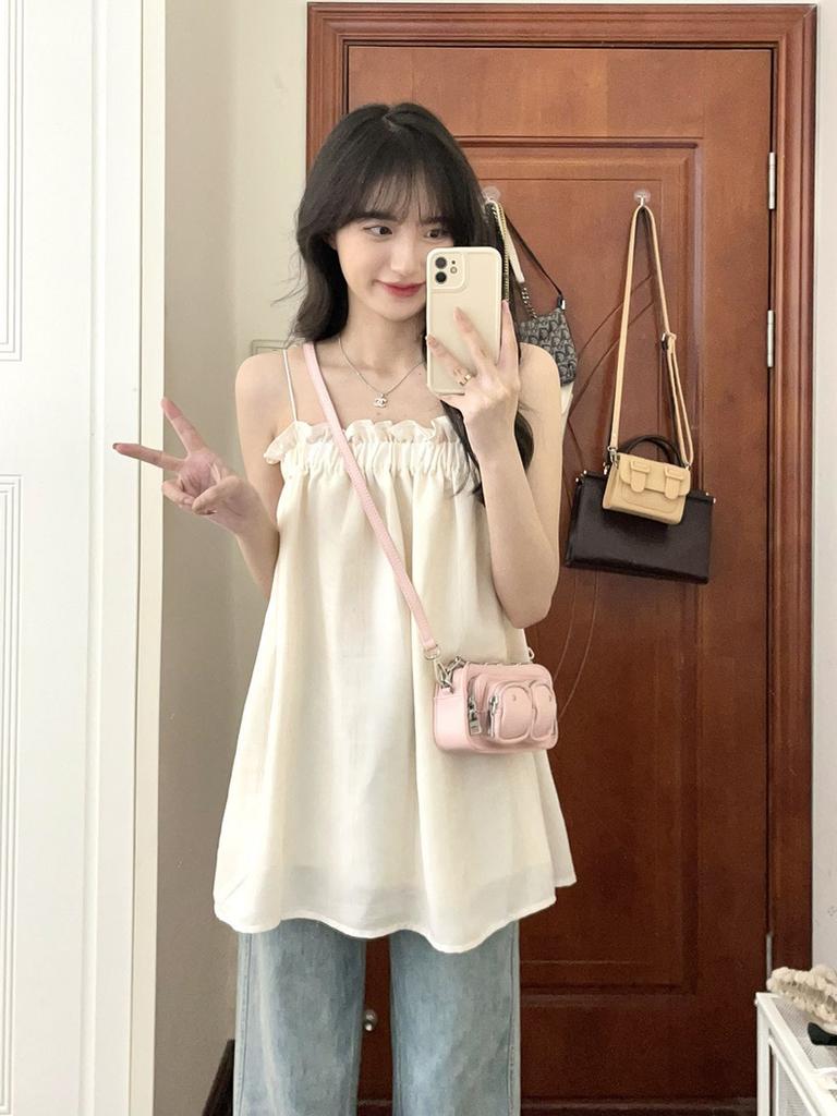 French Beauty Back Sling Vest Women's Outer Wear Summer 1111 New Inner Loose Tube Top Design Sleeveless Top