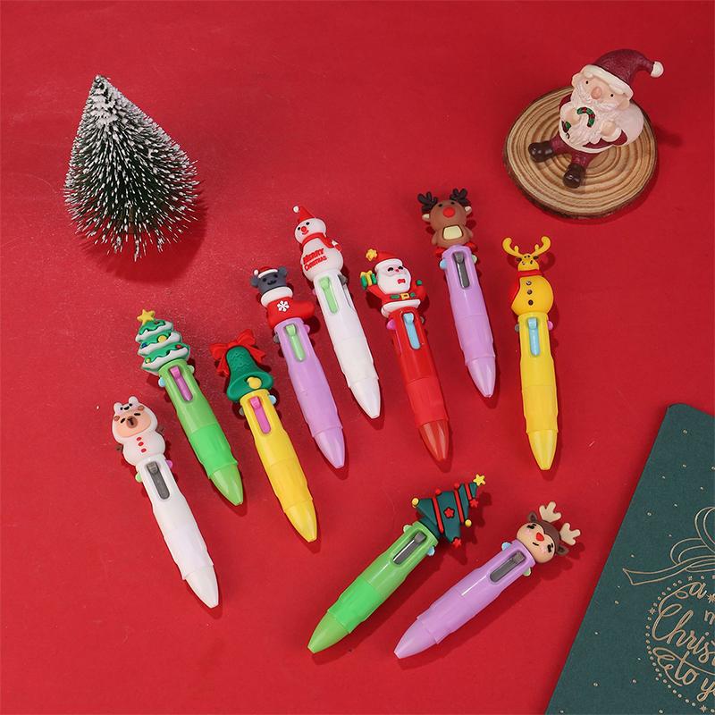 10 Adet Noel Dört Renkli Tükenmez Kalem Sevimli Geyik Noel Baba Mini Jel Kalem El Kitabı Kalemi Öğrenci Ödülü Hediye