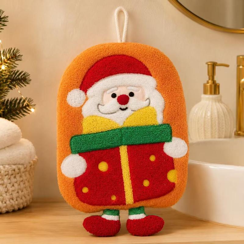 Water Absorption Christmas Hand Towels Coral Fleece Hanging Christmas Tree Handkerchiefs Cleaning Quick-Drying