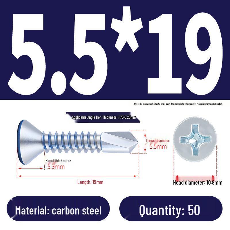 Phillips Flat Head Blue Zinc Plated Stainless Steel Self-Drilling & Self-Tapping Screws M3.9-M5.5