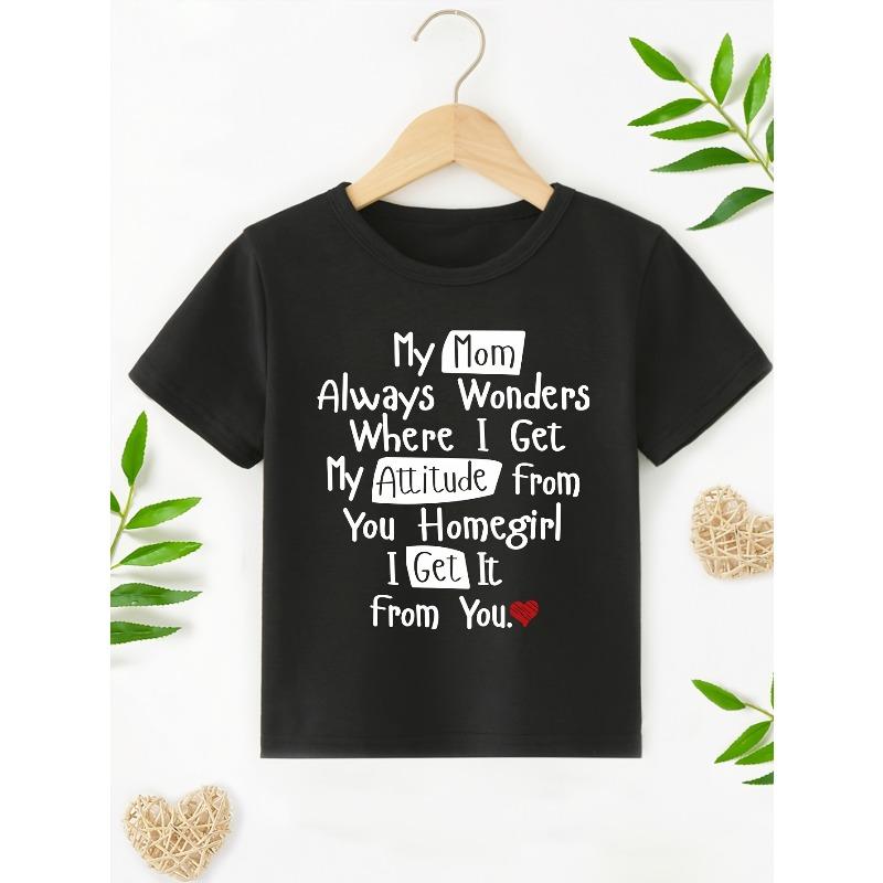 European sizes  Letter Print  Fun Round Neck Pullover T-Shirt, Comfortable And Versatile Short Sleeve 98cm