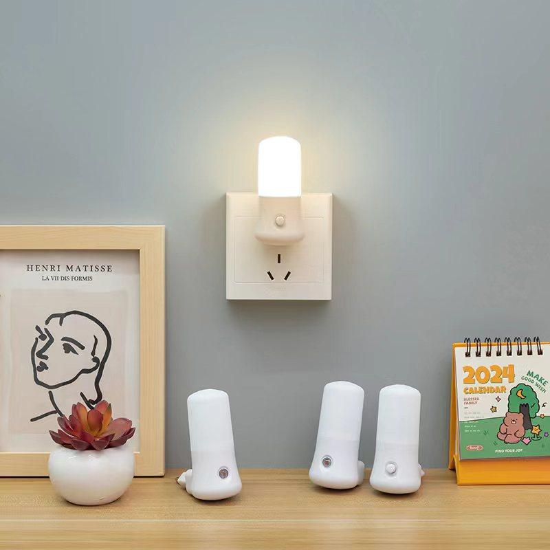 LED Night Light White EU /USPush Button Switch Wall Socket Lamp Bedroom Bedside Lamp Baby Room Corridor Home Decor Night Lights