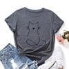 Cat Pattern Loose Cotton T-Shirt Short Sleeve Round Neck Women 2d Print Tops