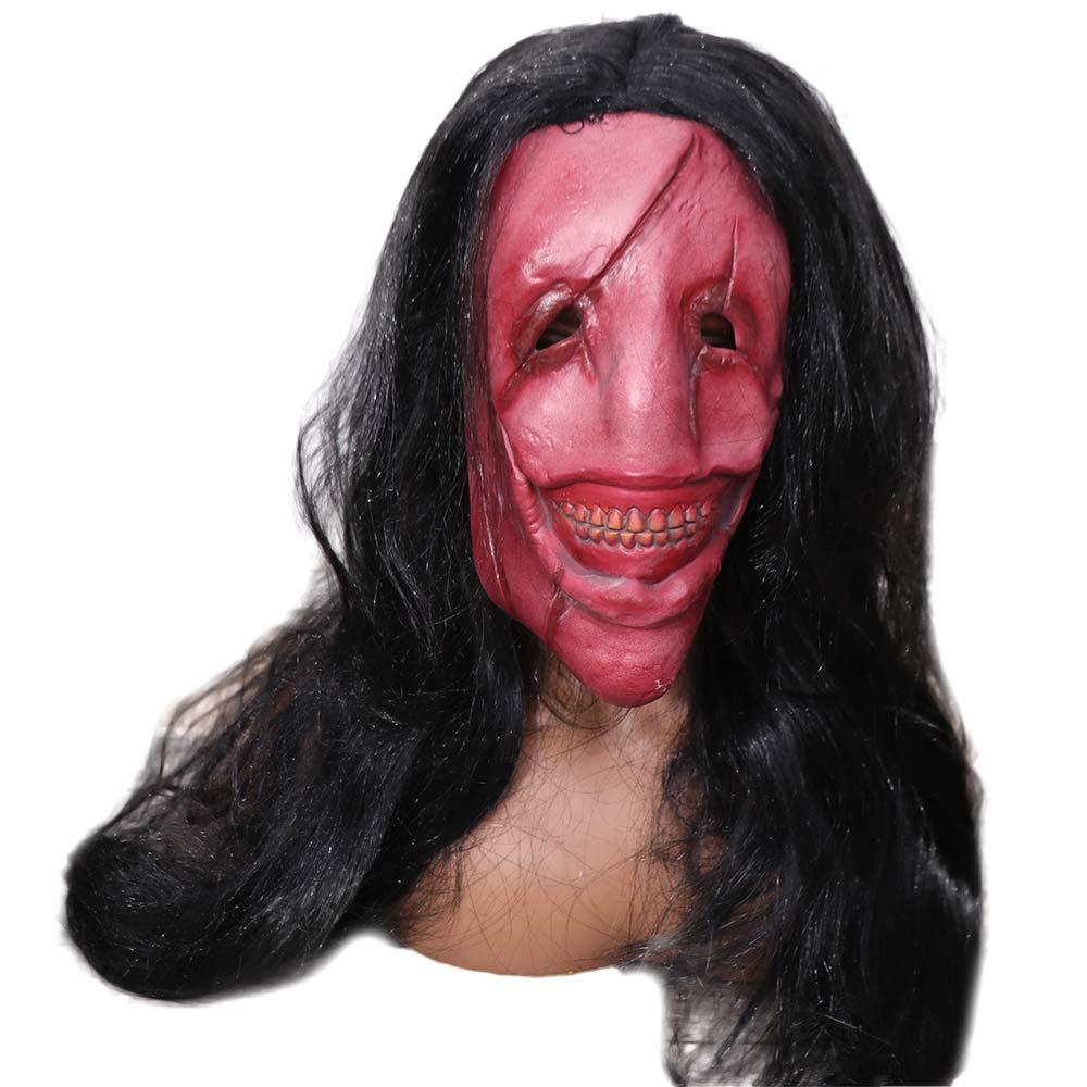 Exposed Teeth Long Hair Red Face Devil Mask Scary Scary Demon Mask Halloween Mask  Cosplay