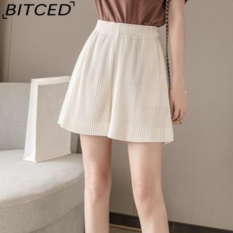 BITCED Pleated Shorts for Women Spring/Summer Casual Cropped Trousers High-Waisted Loose-Fit Flattering Straight-Leg Wide-Leg Trousers