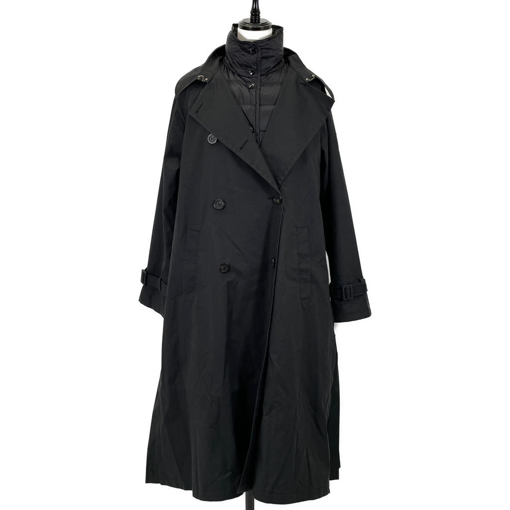 Moncler EBIHENS 2WAY Pleated Switching Trench with Inner Down Vest Coat 1 blackUsed