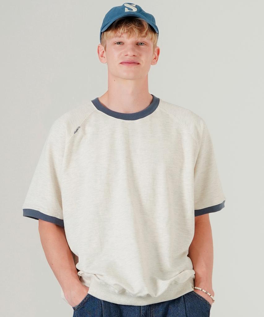 WV PROJECT Color Block Short Sleeve T-Shirt Oatmeal Mjst7788