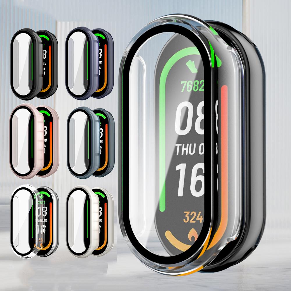 Case For Mi Band 9 8 Protective Hard PC Bumper Screen Protector Tempered Glass+Cover For Xiaomi Mi Band 9 NFC Watch Accessories