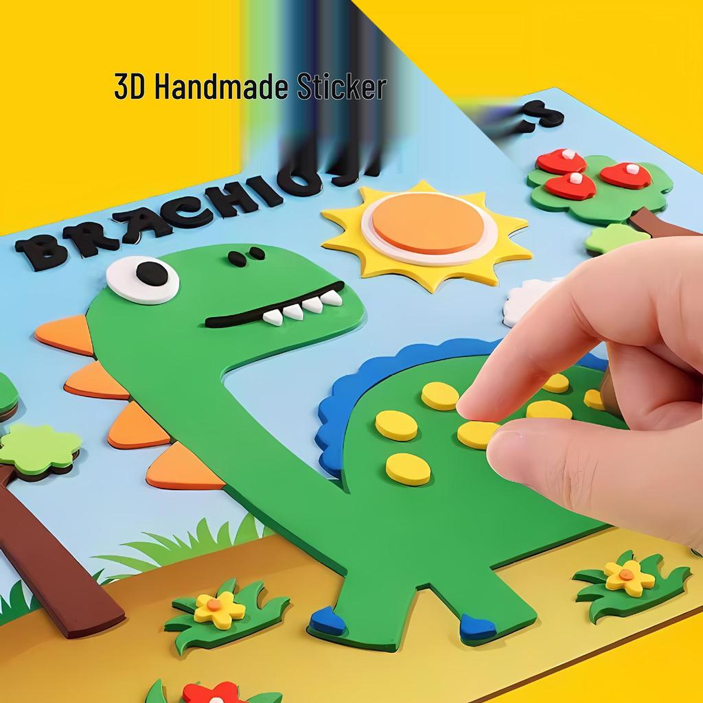 3D Dinosaur Sticker Painting Edu-Toy for Kids - DIY, Self-Adhesive, Cartoon-Themed