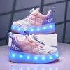 28-36 Pantofi de sport cu plasă cu LED-uri, cu patru roți, de demontare în pantofi de sport plat, pantofi de sport iluminați, pantofi pentru copii