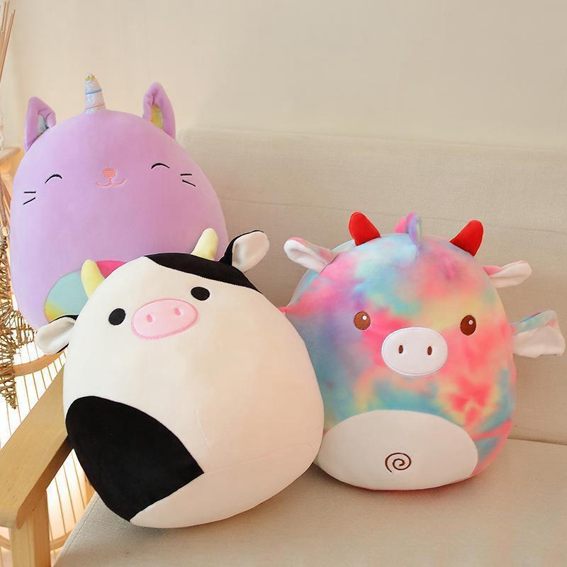 Cute Cartoon Animal Rainbow Unicorn Pillow Soft Plush Toy Cushion Embroidered Stuffed Doll For Girls 35cm