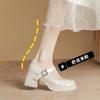 Mary Jane High Heels Spring and Autumn One-word Buckle Belt Square Head Patent Leather Temperament Thick Heel Single Shoes Are Not Tired